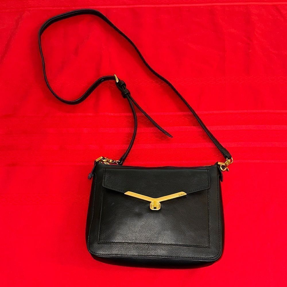 Botkier New York Black Leather Turn-lock Crossbody Bag w/ Gold Hardware